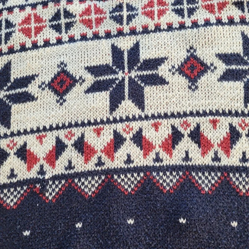 Polo Ralph Lauren Mens XL Fair Isle Snowflake Knit Sweater Navy Blue Red Cotton
